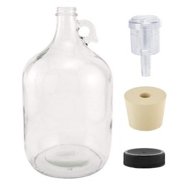 North Mountain Supply 1 Gallon Glass Fermenting Jug with Handle, 6.5 Rubber Stopper, 2-Piece Airlock, Black Plastic Lid - Set of 1
