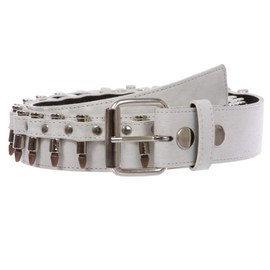1 1/2" Snap on Bullet Hardware Stitching-edged Camouflage Canvas Studded Belt, White | XL - 42"