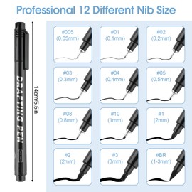 Svalor Fine Liner Pens Black,Set of 12 Art Pens,Micro Technical Drawing Pens,Waterproof Fine Liners for Sketching,Technical Drawing,Anime,Illustrations,Comic