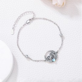 YYmqmq Mushroom Bracelet for Women 925 Sterling Silver Moonstone Ankle Bracelet Celtic Jewelry Mushroom Gifts for Girlfriend Mom