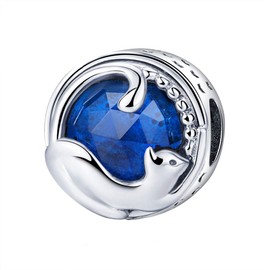 LeeFeel Blue Playing Cat Charms Exquisite Meow Cat Beads Charms w Royal Blue Glass for Women Bracelets Charm DIY
