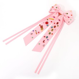 Vokone Back to School Bows for Girls Women 100 Days School Pencil Hair Bow Clips Jeweled Satin Ribbon Bow Barrette Hair Clip Hair Accessories Teacher Appreciation Gifts Pink