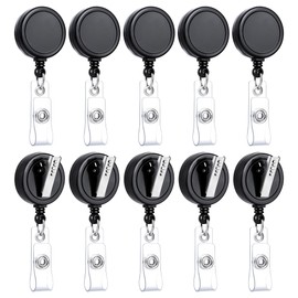 Teskyer Badge Reel, 10 Pack Retractable ID Badge Holder Reels with Swivel Alligator Clip, Black