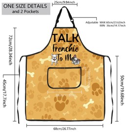 BNQL French Bulldog Apron Talk Frenchie to Me Gift for Bulldog Lover Frenchie Dog Aprons with Pockets Bulldog Mom Owner Gift