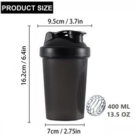 KANGSIT Protein Shaker Bottle with Stainless Steel Mixing Ball, BPA- and DEHP-free, Leakproof Flip On Lid- Protein & Supplement Shaker Bottle 400ml