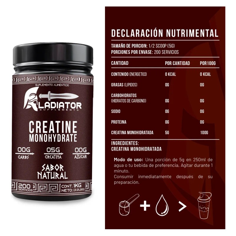 Gladiator Creatina + Glúteo Peptonas Rule 1 / 1kg C/u