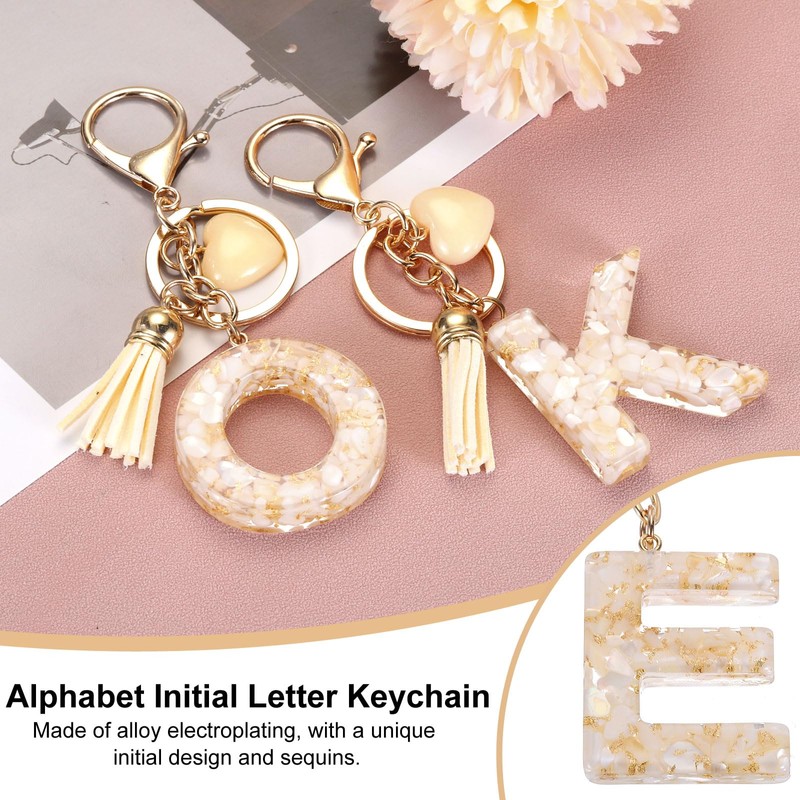 [PATIKIL] Alphabet Initial Letter Key Chain Resin Cute Keychain Tassel