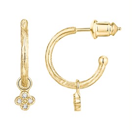 PAVOI 14K Yellow Gold Plated 925 Sterling Silver Post Huggie With Dangle | Small Hoop Earrings With Posts For Women | Trendy Clover Dangle Hoop Earrings | CZ Huggie Earrings