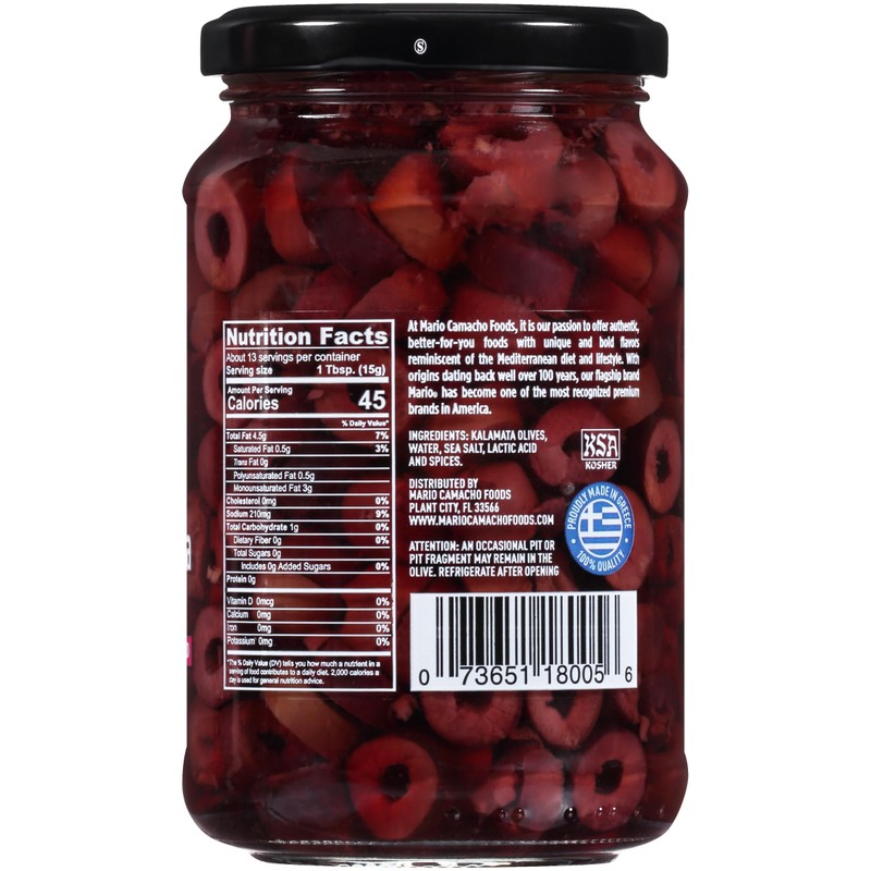 Mario Camacho Foods Sliced Kalamata Mediterranean Olives, 7 Ounce