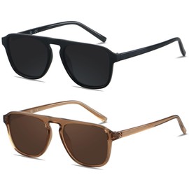 ANDWOOD Square Aviator Sunglasses Polarized Mens Womens UV Protection Sun glasses 2 Pack Shades