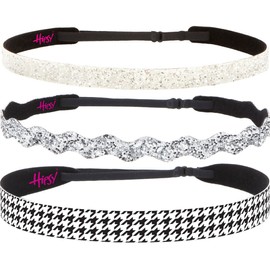 Hipsy Women's Adjustable NO SLIP Houndstooth Fashion Headbands (Black/Silver/White 3pk)