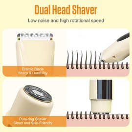 2 in 1 Bikini Trimmer for Women Dual Head Electric Shaver with LED Display,IPX7 Waterproof Wet & Dry, Painless Shaver for Underarm Leg Arm Body Face Private Area Khaki