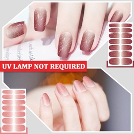 SILPECWEE 8 Sheets Gradient Glitter Nail Polish Stickers Full Nail Wraps for Women Self Adhesive Nail Polish Strips Shinny Nail Strips Stick on Fingernail Manicure Sticker with Nail File