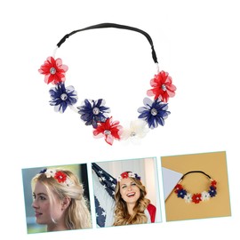 Baluue Independence Day Flower Headband 7-Piece Red Blue White Chiffon Wreath Elastic Floral Hair Accessory for Women for Celebrations and Festivities