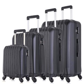 Apelila 4 Piece Luggage sets with Spinner Wheels Travel Suitcase Hard-shell Lightweight 16" 20" 24" 28" (4 PCS LM Black)