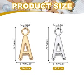 YELARXI Letter Charm A-Z Initial Alphabet Pendant Alloy Capital Charm, Fit for Jewelry Making Bracelets DIY Necklace - A (100 Pack, Bright Silver/Dark Gold)