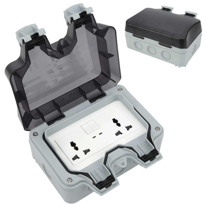 Outdoor Wall Power Socket with 2 3-Hole Socket 2 Switch