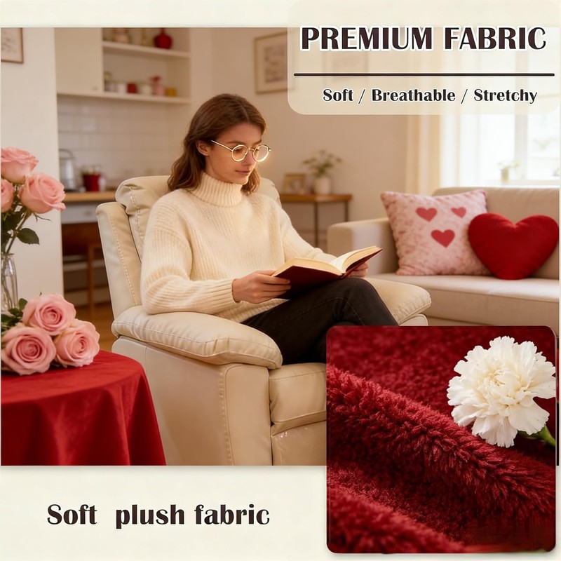 Valentine's Red Velvet Recliner Cover Set - Stretchable 3-Pc Sofa