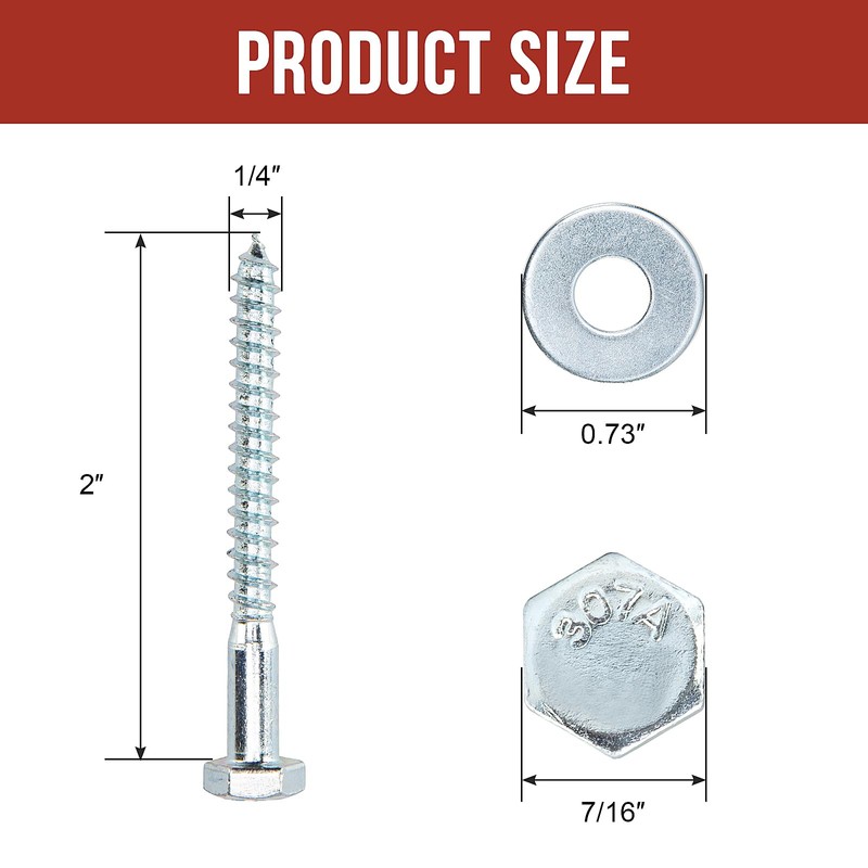HROMIGRY 1/4" x 2" Lag Bolts (100 Pcs) 1/4 inch