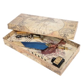 Quill Pen Set Feather Writing Drawing Dip Pen Students Teacher Antique Calligraphy Vintage GiftBlue