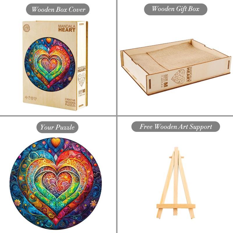 KAAYEE Wooden Puzzles for Adults, 3D Visual Effect Mandala Heart