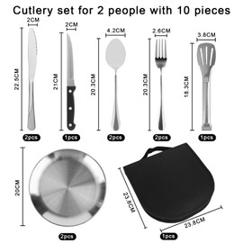 Trendecor Camping Tableware Set for 2 People, 10 Pieces Camping Tableware Made of Stainless Steel Portable Cutlery Set Durable Outdoor Tableware Set for Outdoor Camping Picnic BBQ Travel