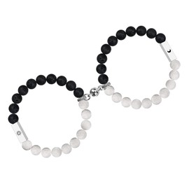 free-space 2 Matching Sun Moon Bracelets Yin Yang Magnetic Couple Bracelet Lava Pearl Friendship Relationship Boyfriend Girlfriend, Metal
