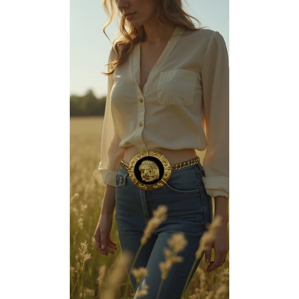 Alwaystyle4you Women Gold Metal Chain Links Waistband Belt Big Lion