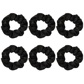Ivyu Black Silk Satin Scrunchies - Pack of 6, 8 Pieces (2 Free) - Hair Elastics Bands - Ponytail Holder - Women & Girls