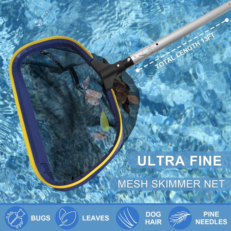 Poolvio 5-in-1 Pool Cleaning Kit - Includes Semi-Deep Skimmer Net,