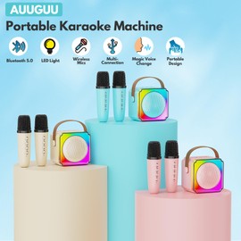 Karaoke Machine, Portable Speaker with Microphones, Birthday Family Party Gifts for Kids Girls Boys 3 4 5 Year Old