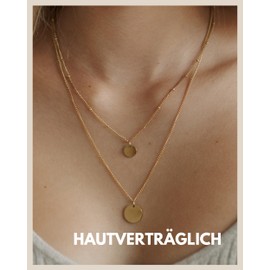 GD GOOD.designs Double Chain for Women with Platelets - Waterproof Coin Necklace Double Row in Gold, Silver or Rose Gold I Layered Plate Chain Made of Stainless Steel, Stainless Steel