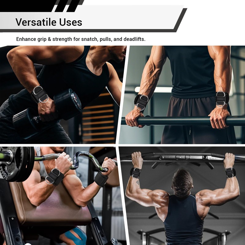 Weight Lifting Straps With Cuffed D Ring, Wrist Support, Heavy