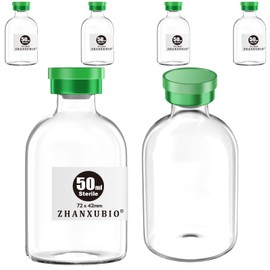 ZHANXUBIO Sterile Empty Vials with Self Healing Injection Port and Aluminum Plastic Cap,Sterile Package (50ml Clear 6PCS)
