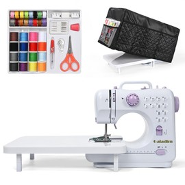 Mini Sewing Machine for Beginners (Includes Cover with Storage Pockets, Extension Table And Sewing supplies set) by Galadim GD-051-A17