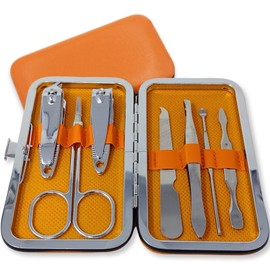 COLORBIRD ネイルケアセット 爪切り ネイルケア 爪やすり 甘皮処理 眉毛 ハサミ 毛抜き 耳かき カラフル (7オレンジ)