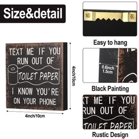 Yulejo 3 Pcs Funny Bathroom Signs Farmhouse Restroom Accessories Rustic Wood Bathroom Decorations Black and White Wall Art Shelf Toilet Decor Wooden Box Signs for Home(Vivid Style)