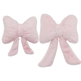 Goylmc Bowknot Car Headrest & Lumbar Support Cushion Set, Bowknot Plush Pillow,Bow Car Headrest Pillow (Pink)