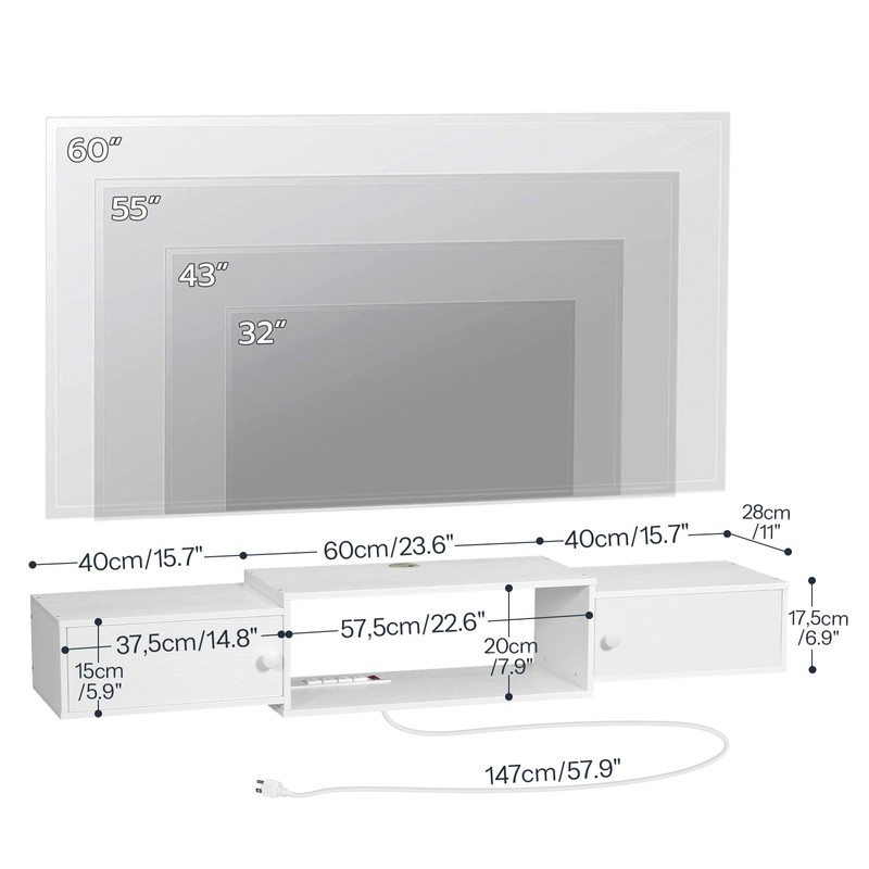 HOOBRO 55" Floating TV Stand with Power Outlet, Modern Wall
