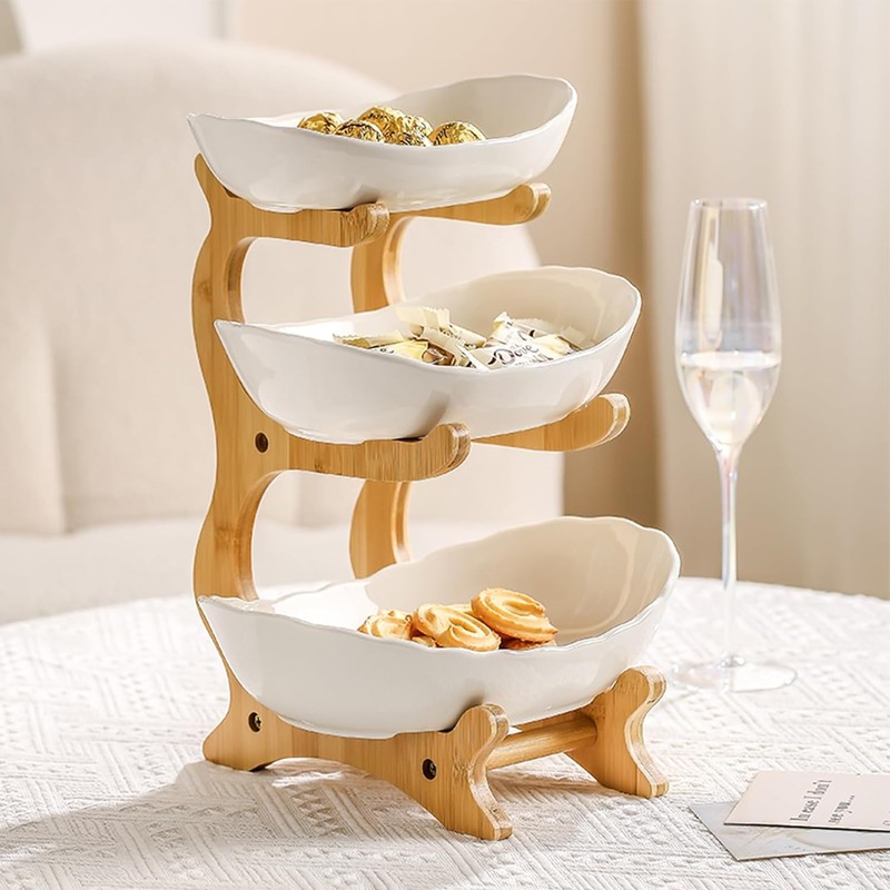 HOMKULA Fruit Bowl for Kitchen Counter - 3 Tier Ceramic
