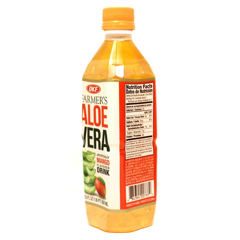 OKF Farmer's Aloe Vera Drink, Mango, 16.9 Fluid Ounce (Pack