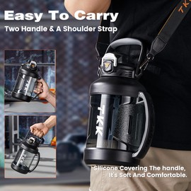 TKK Half Gallon Water Jug Sport Bottle with Straw 2 in 1 Lid Dishwasher Safe BPA Free Leakproof Large Capacity Tritan Plastic Bottle 1/2 Gallon 64oz Water Bottle for Gym Travel Camping Outdoor, White