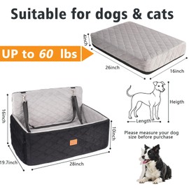 Ztinng Elevated Dog Car Seat with Memory Foam - Portable Pet Bed for Car Travel & Home Use | Removable Washable Cover, Clip-On Safety Leash & Storage Pockets for Small/Medium Dogs