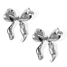 Gold Bow Stud Earrings For Women Teen Girls, Ribbon Studs for Girls, Bow Knot Earrings Elegant Jewelry Gifts for Graduation Anniversary Birthday Gifts (Silver)