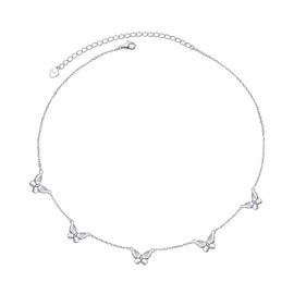 DAOCHONG 925 Sterling Silver Dainty Butterfly Choker Necklace Birthday Gift for Women Jewellery, Sterling Silver, No Gemstone