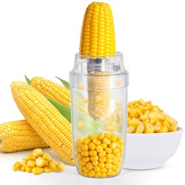 Newness Corn Peeler & Stripper for Corn on the Cob, Safe Blade Hidden Inside, Oversized No-Mess Cup, Serrated Blade for Easy Kernel Removal – Prep Corn in Seconds