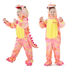 DearSun - Disfraz de dinosaurio T-Rex para niños, disfraz de dinosaurio para niños, disfraz con capucha (XS/90, rosa)