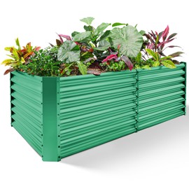 Land Guard 8×4×2 ft Galvanized Raised Garden Bed Kit, Galvanized Planter Raised Garden Boxes Outdoor, Oval Large Metal Raised Garden Beds for Vegetables(Green)…