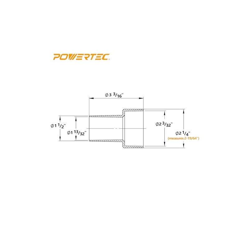 POWERTEC 70164V 2-1/4" OD to 1-1/2" OD Reducer, 1 PK