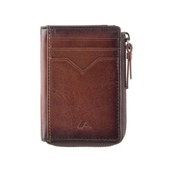 A-SLIM Compact Leather Card Holder Wallet with 2 Sided Zip